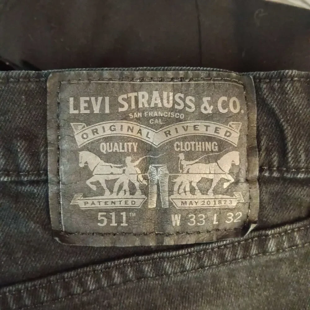 Levis 511 Mens Jeans Black Denim Slim Fit Straight Leg Dark Wash Size W33 L32 - Picture 4 of 7